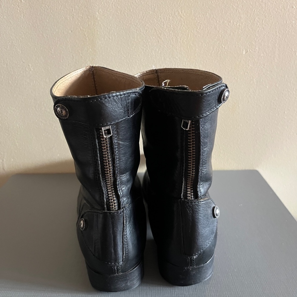 Frye Melissa Black Leather Ankle Boots